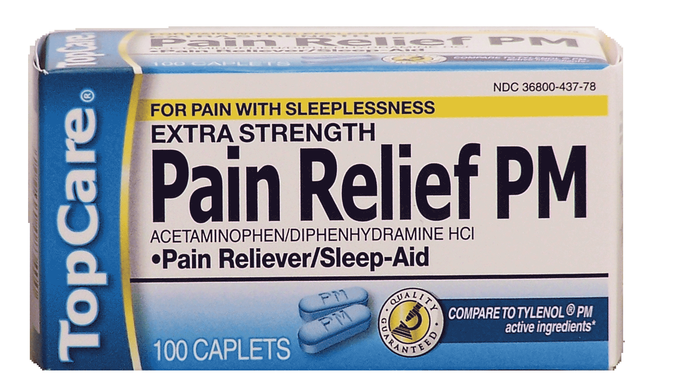 Top Care  extra strength pain relief pm, pain reliever/sleep aid, caplets Full-Size Picture